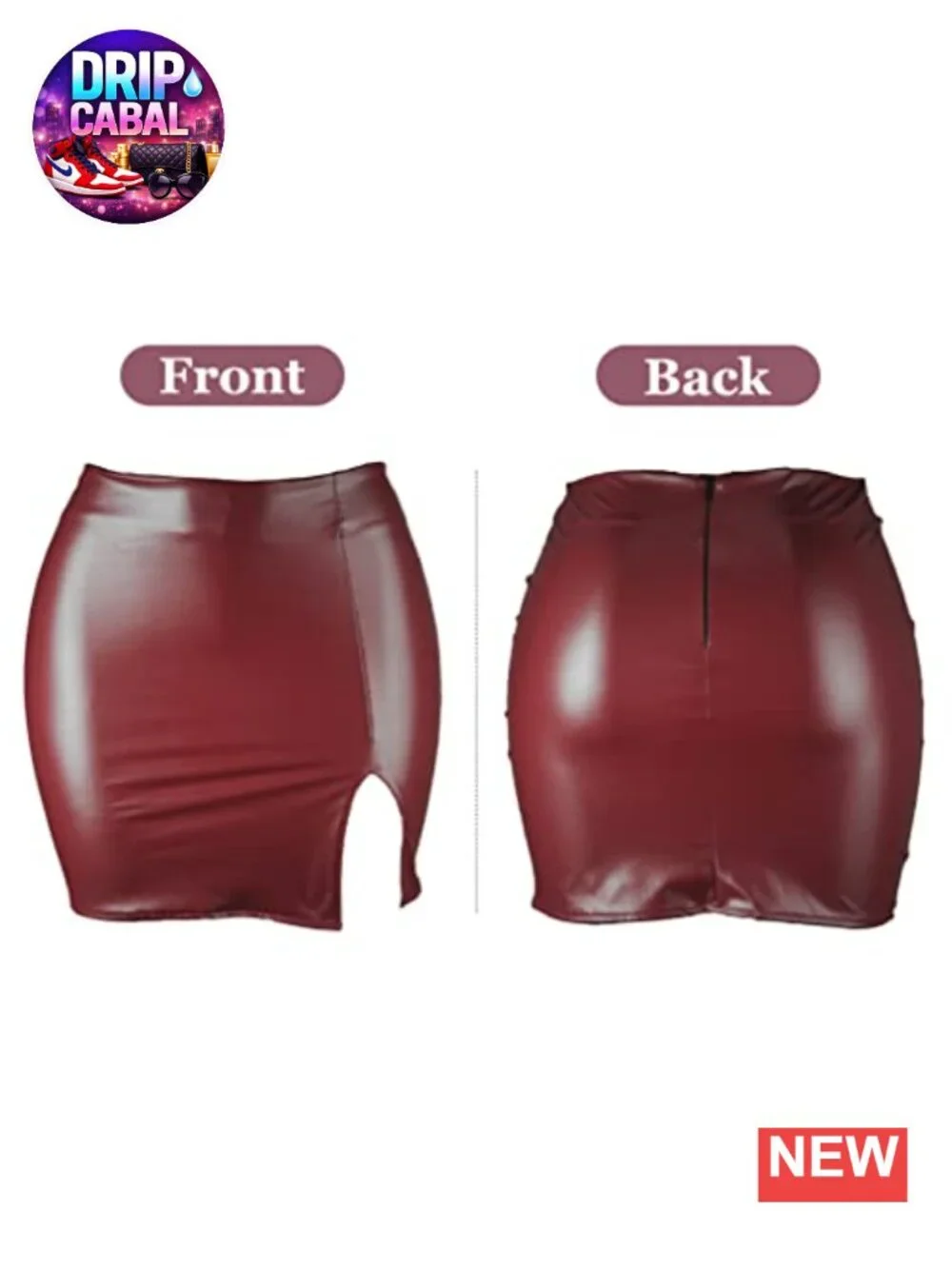 Women's High Waist Faux Leather Bodycon Mini Skirt Side Split Pencil Skirts